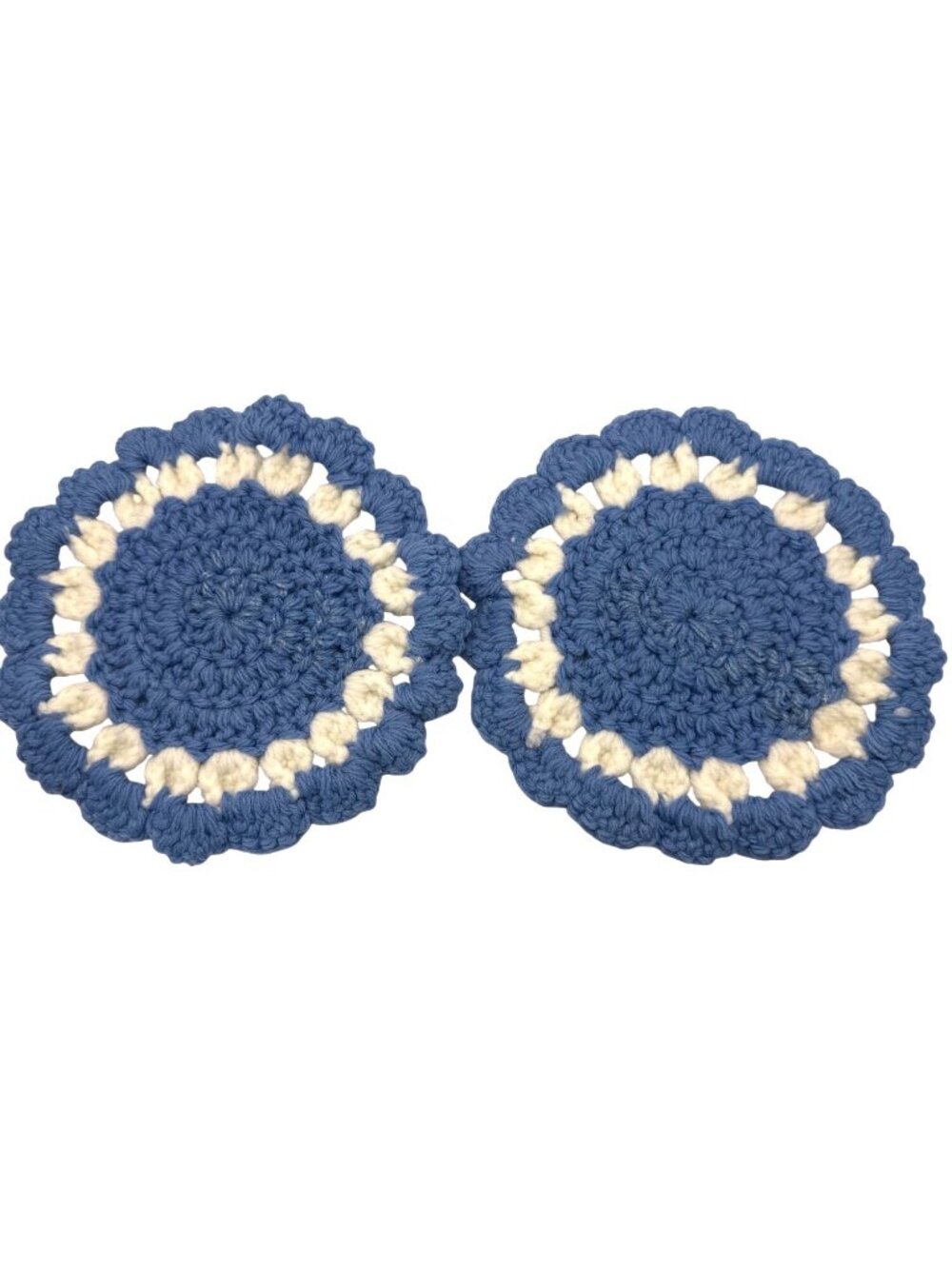 Crochet Coaster Pot Holder Set Blue & White Handmade Cottage Core Country